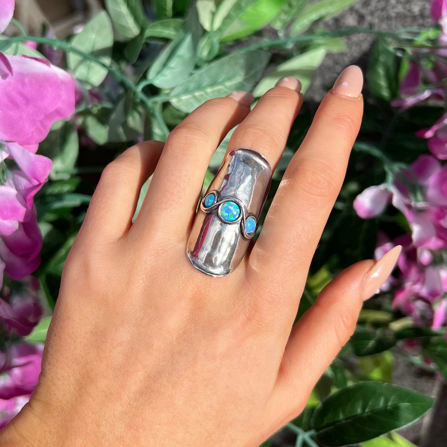 Sterling Silver Opal Statement Ring - Size O