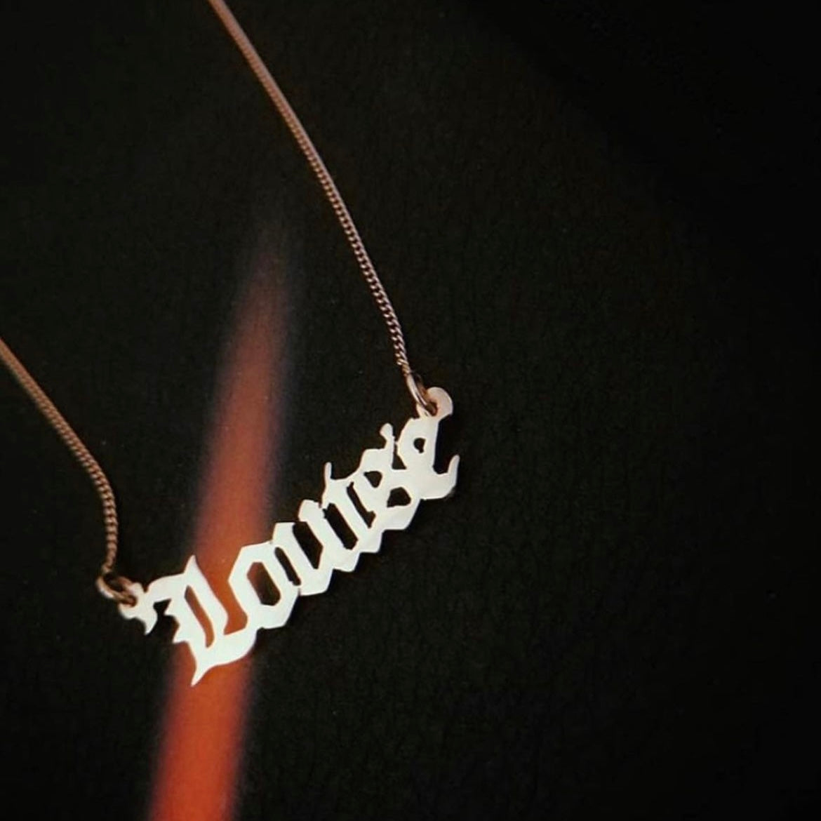 Made to Order Personalised 9ct Gold Gothic Name Dropper Necklace