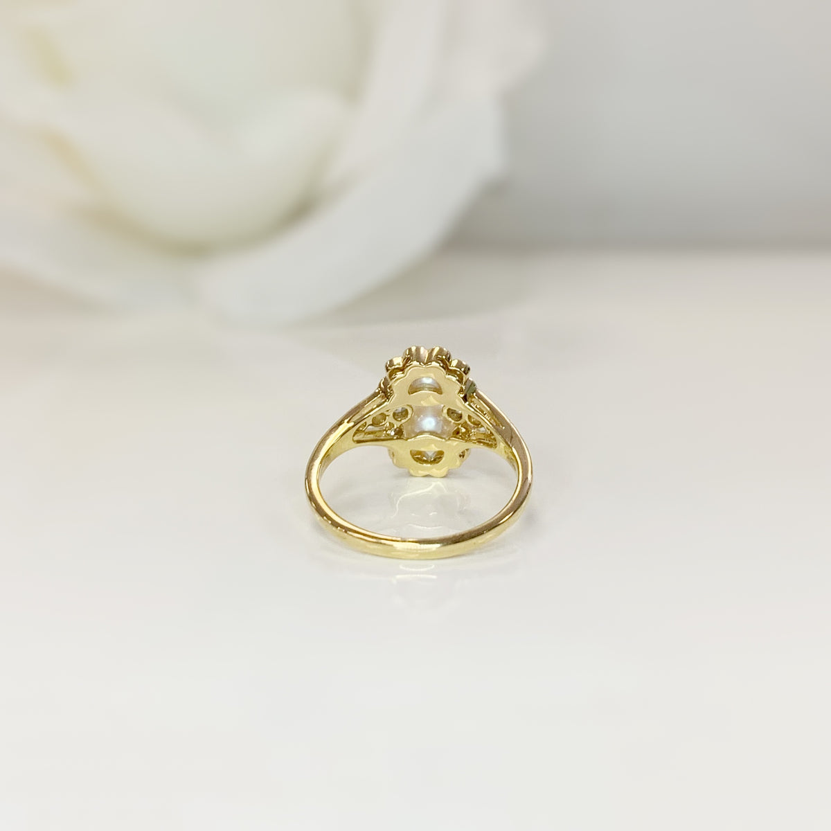 Edwardian Reproduction 18ct Yellow Gold Freshwater Pearl and Diamond Ring