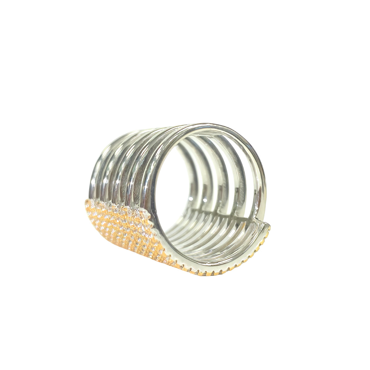 White Zirconia Sterling Silver and 18ct Gold Plated Rufina Grande Ring | Size N | Sif Jakobs