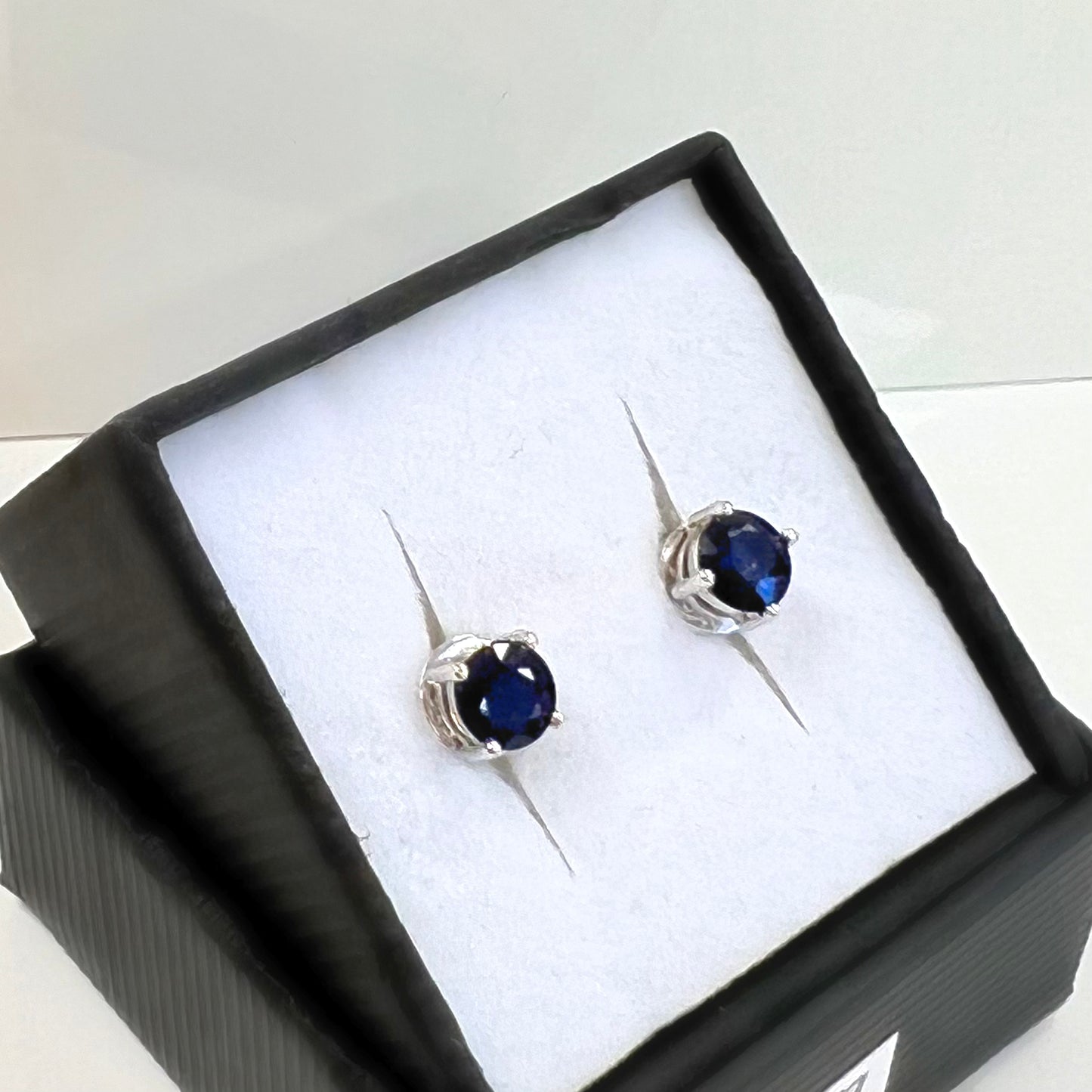 Sterling Silver Small Brilliant Cut Sapphire Stud Earrings