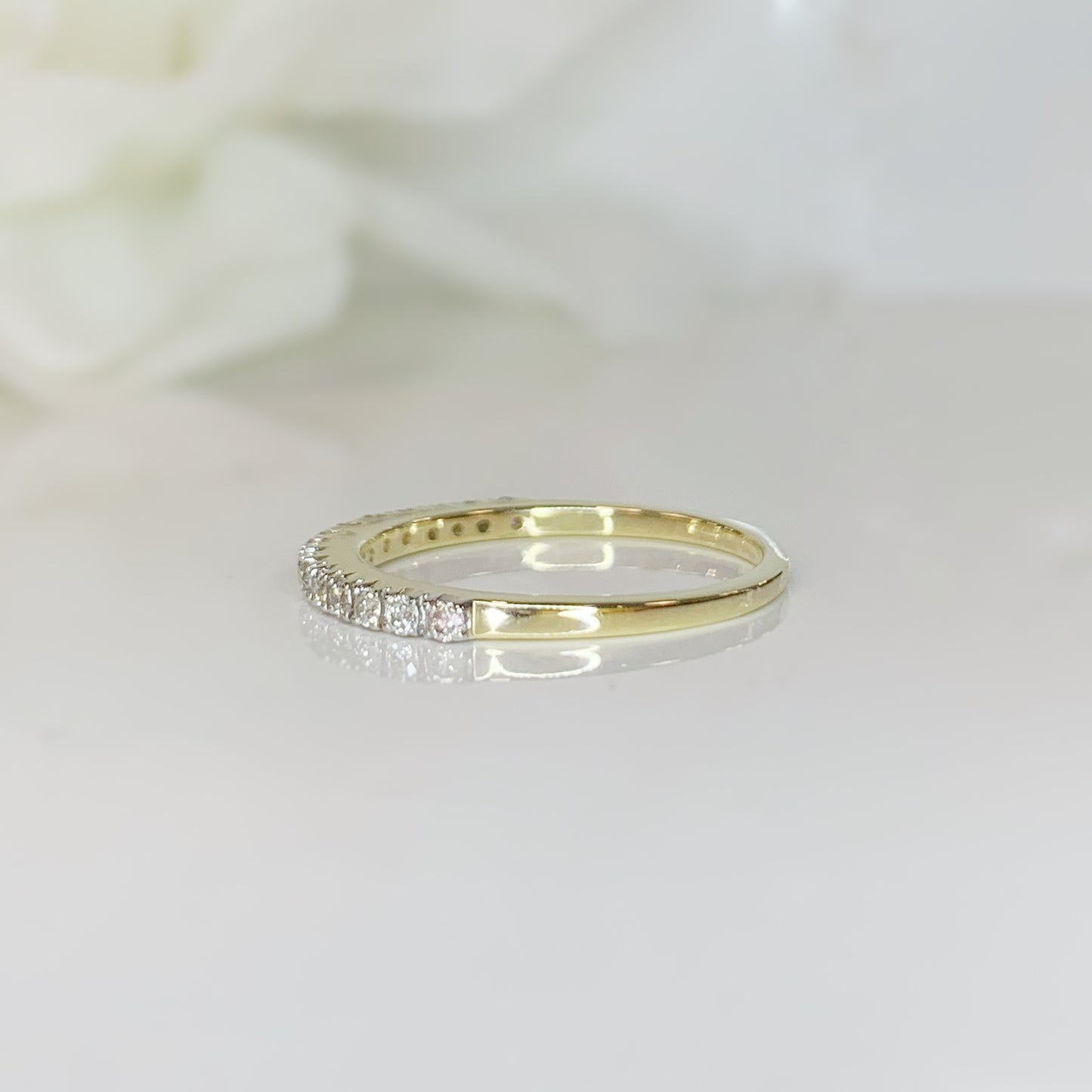 Modern 9ct Yellow Gold And Diamond Half Eternity Ring - SIZE L 1/2