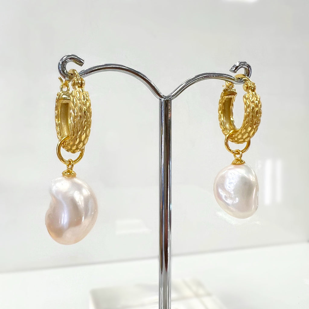 Pearl Gold Plated Hoop Drop Earrings