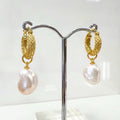 Pearl Gold Plated Hoop Drop Earrings