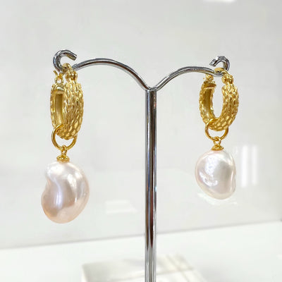 Pearl Gold Plated Hoop Drop Earrings