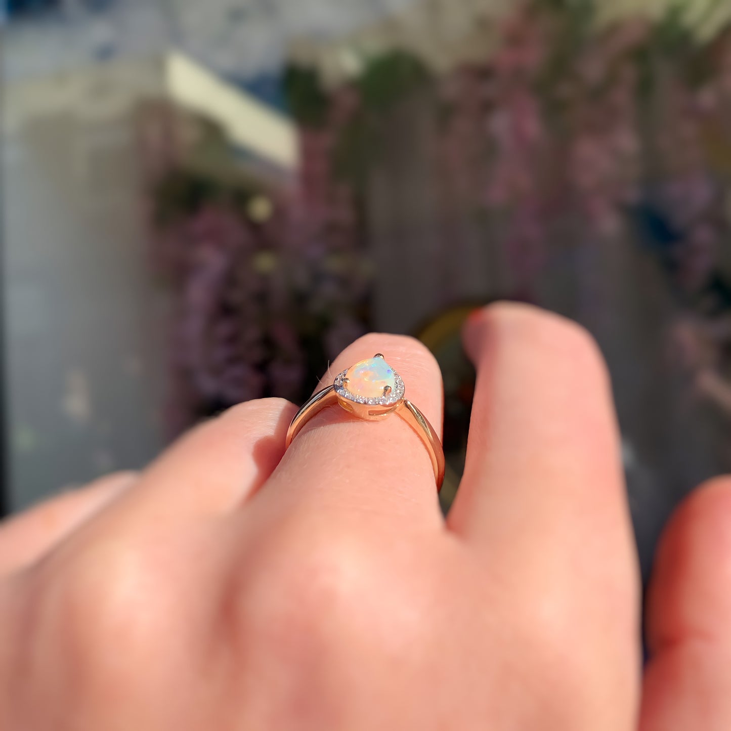 9ct Yellow Gold Opal and Diamond Pear Shaped Halo Ring - Size O