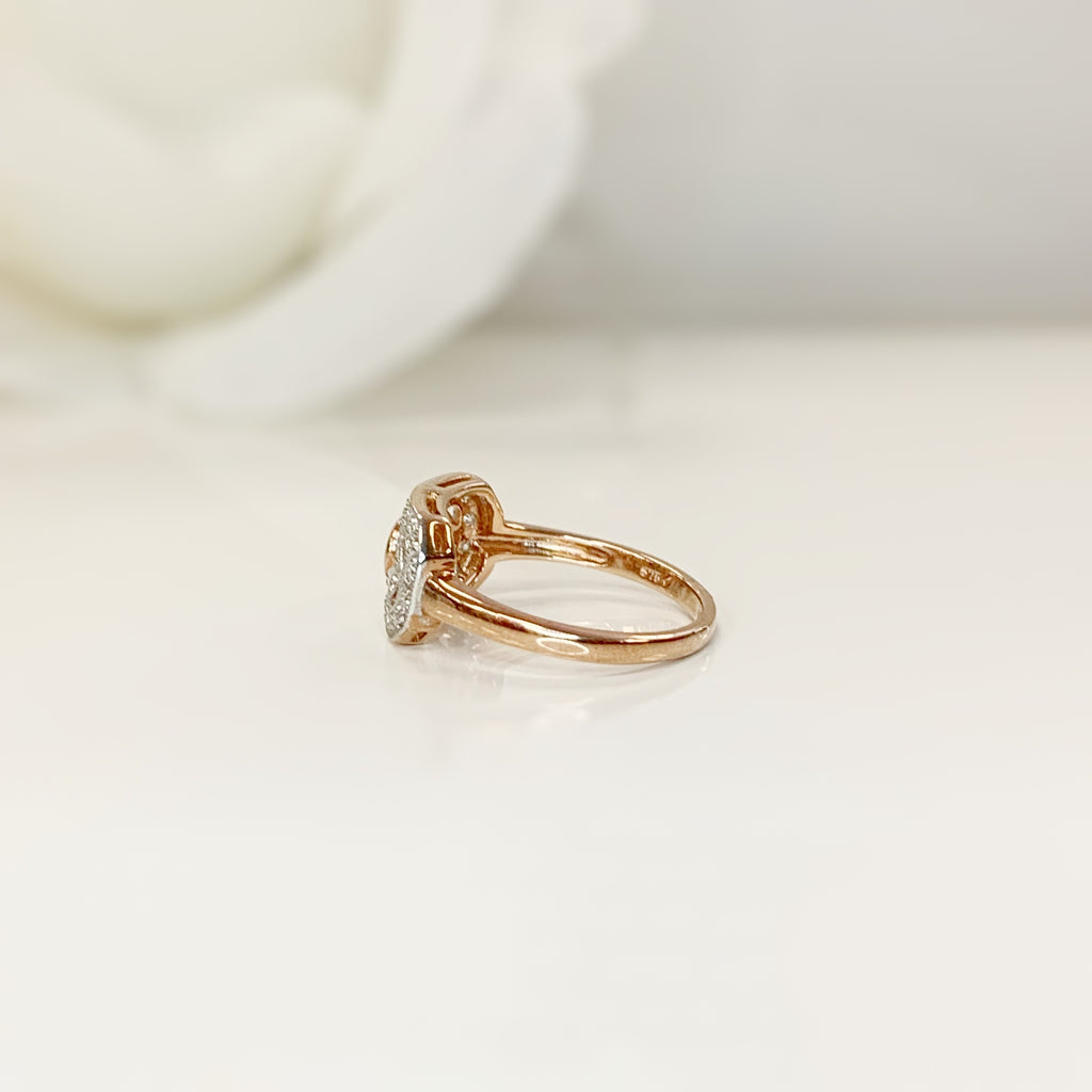 Sweet Art Deco Reproduction 9ct Rose Gold Emerald and Diamond Ring