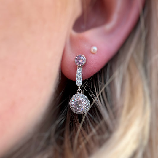 Elegant Sterling Silver Pink Cubic Zirconia Earrings