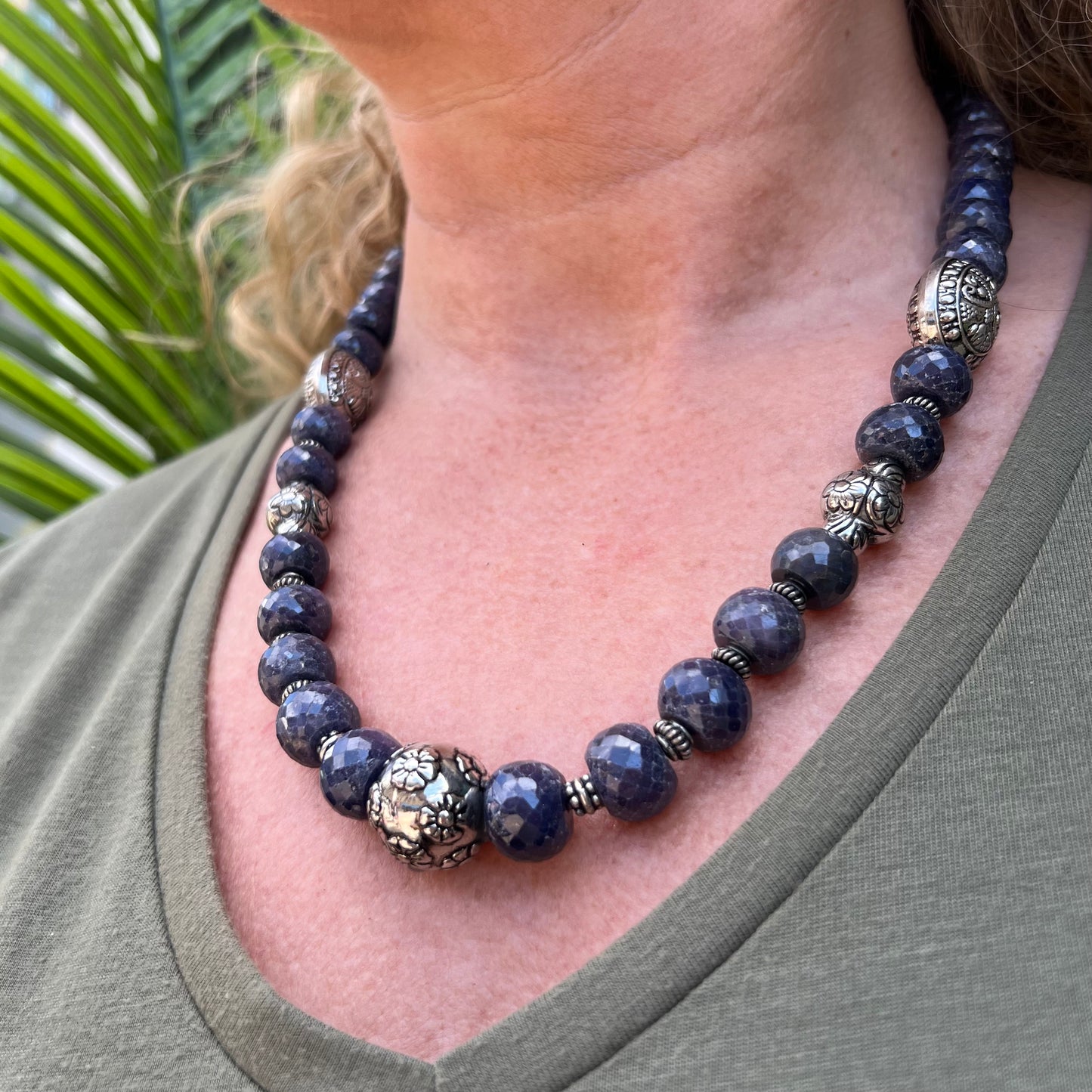 Sterling Silver Sapphire Beaded Necklace