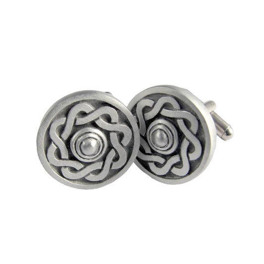 Celtic Shield Cufflinks in Matt Pewter