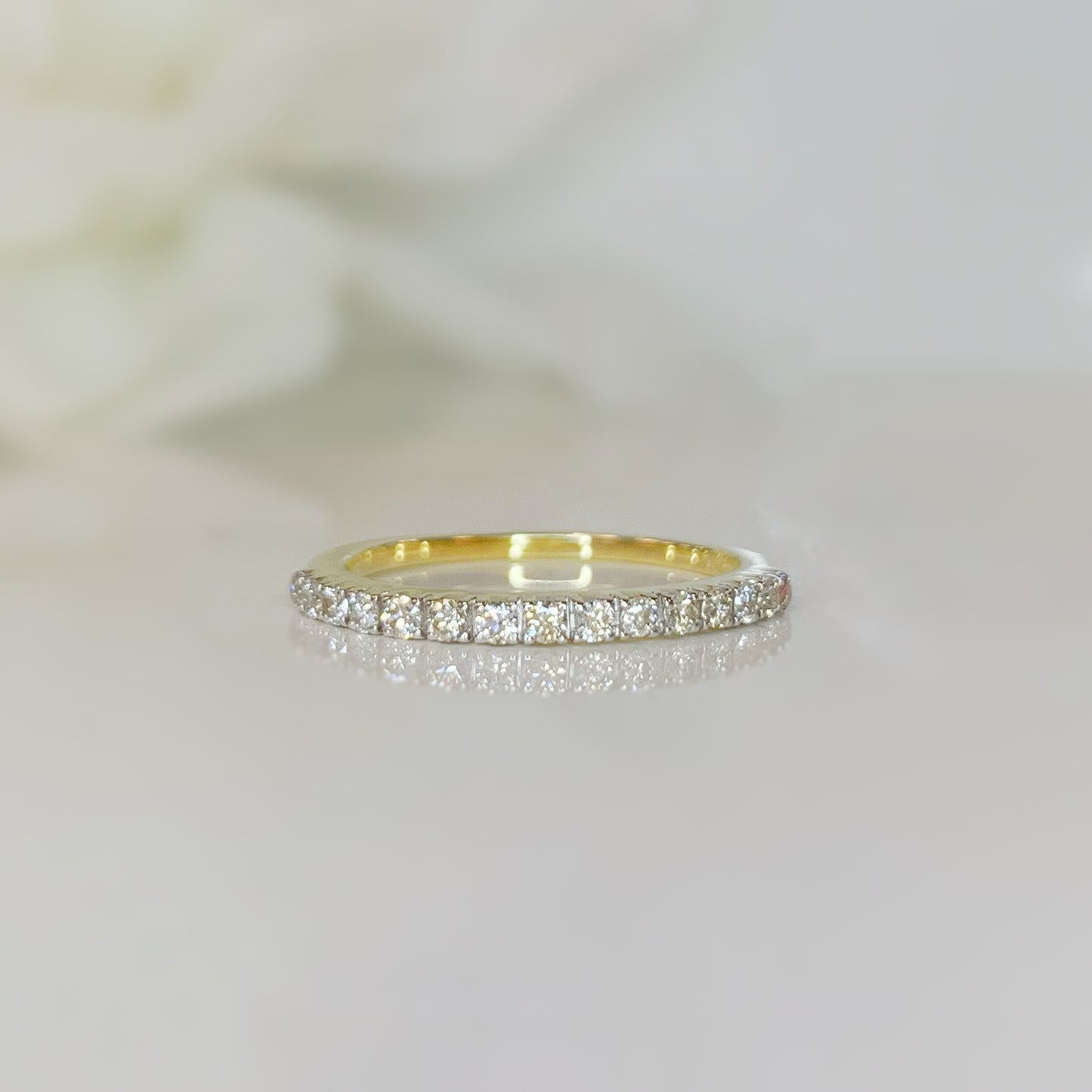 Modern 9ct Yellow Gold And Diamond Half Eternity Ring - SIZE L 1/2