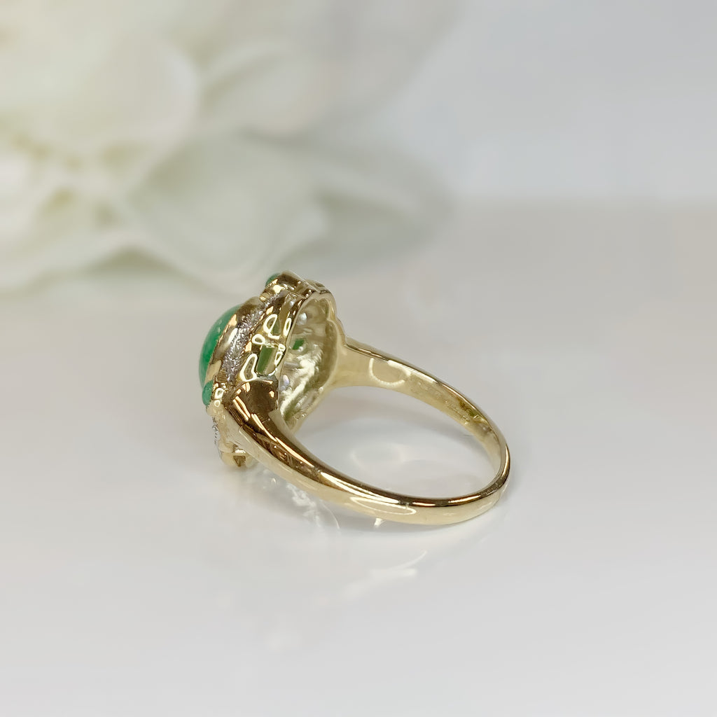 Jade and Diamond Art Deco Reproduction 9ct Yellow Gold Ring | Size N ½