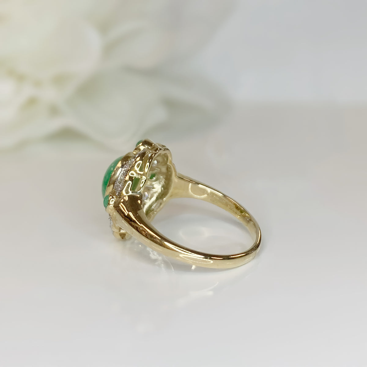 Jade and Diamond Art Deco Reproduction 9ct Yellow Gold Ring | Size N ½