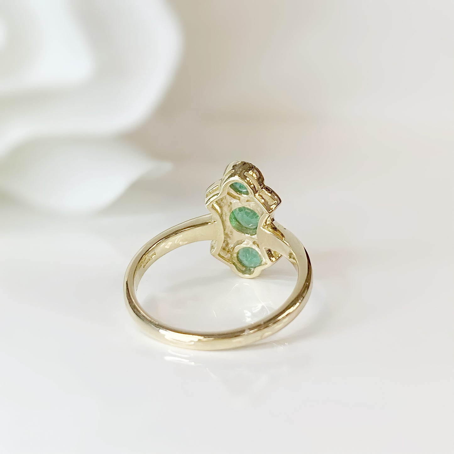 9ct Yellow Gold Emerald and Diamond Art Deco Inspired Ring – Size L 1/2