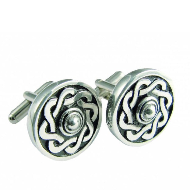 Celtic Shield Cufflinks in Polished Pewter