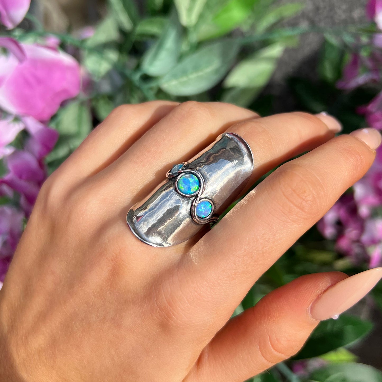 Sterling Silver Opal Statement Ring - Size O