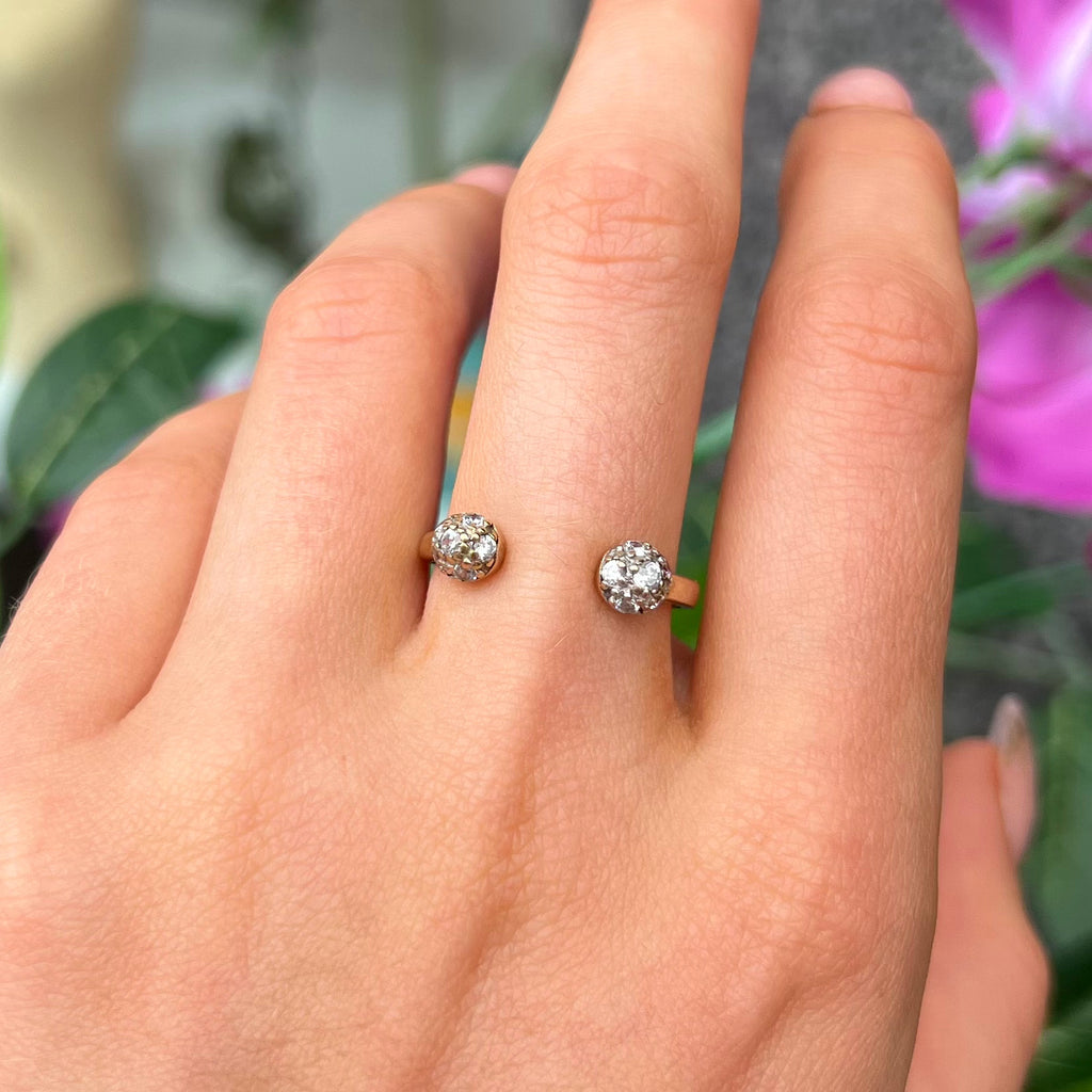 Vintage Cubic Zirconia 9ct Yellow Gold Open Design Ring | Adjustable Size