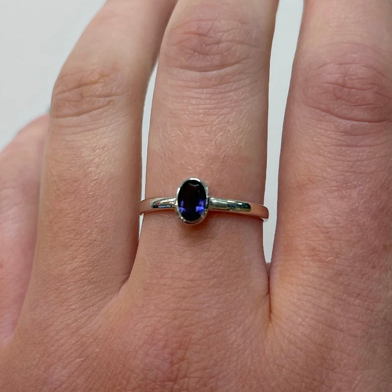 Sterling Silver Iolite Solitaire Ring  - Size R