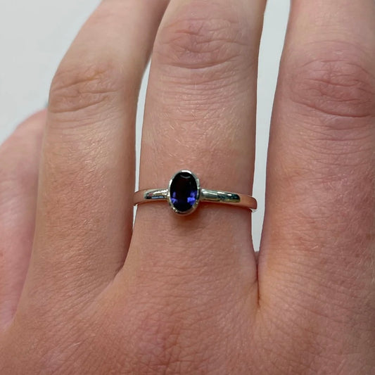 Sterling Silver Iolite Solitaire Ring  - Size R