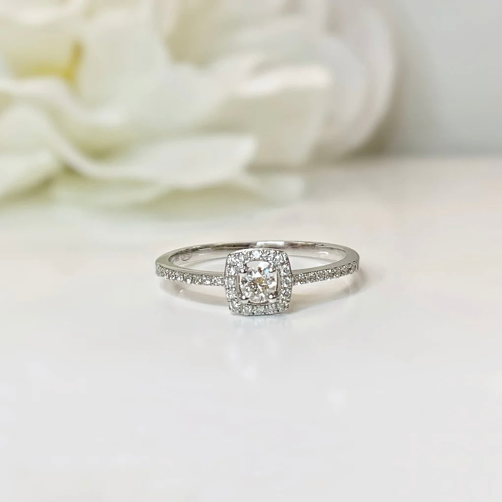 9ct White Gold Classic Diamond Engagement Ring - SIZE N1/2