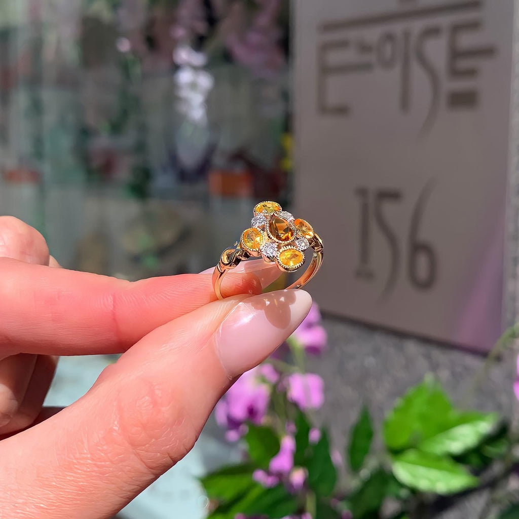 Victorian Reproduction 9ct Yellow Gold Citrine, Yellow Sapphire and Diamond Ring