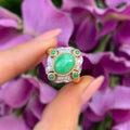 Jade and Diamond Art Deco Reproduction 9ct Yellow Gold Ring | Size N ½