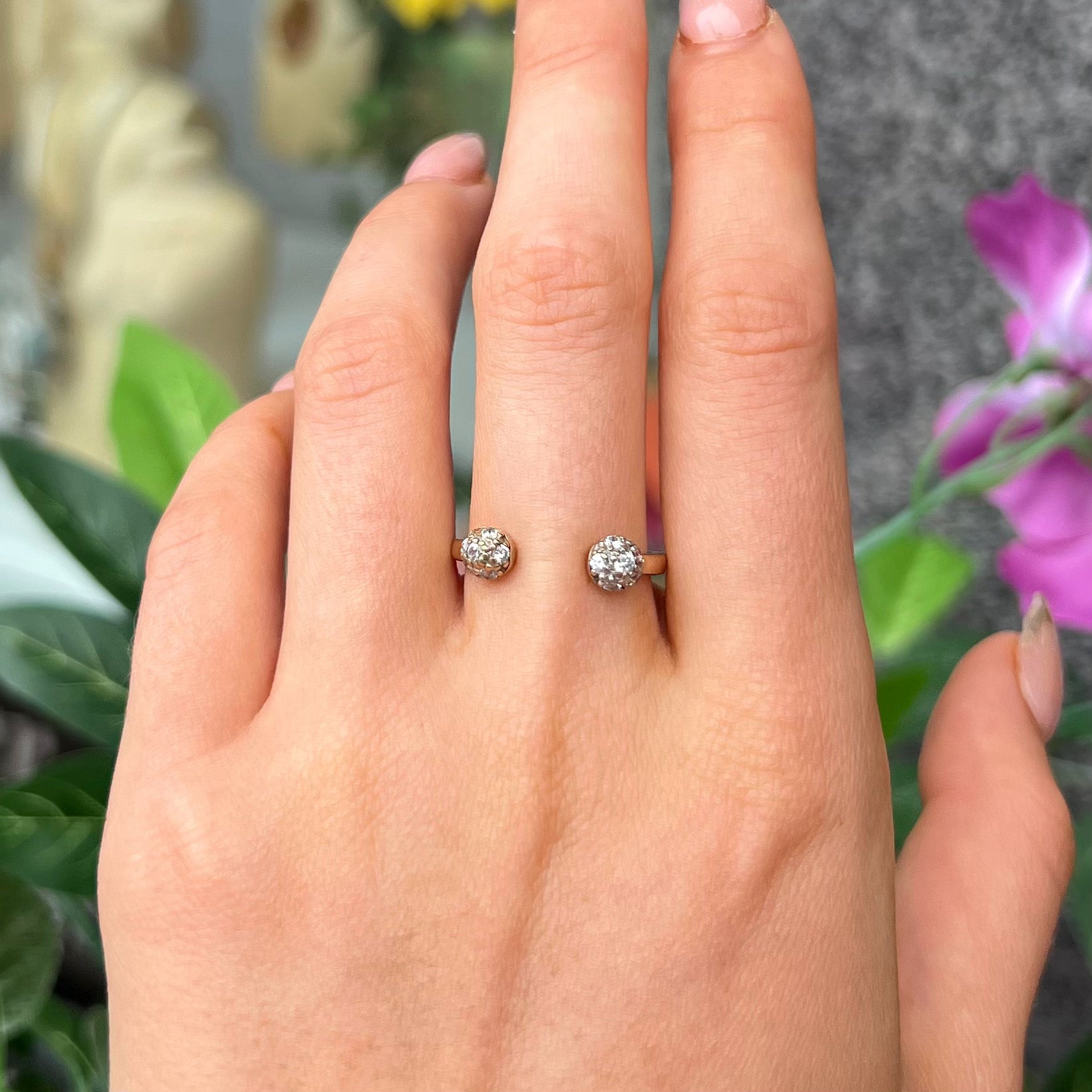Vintage Cubic Zirconia 9ct Yellow Gold Open Design Ring | Adjustable Size