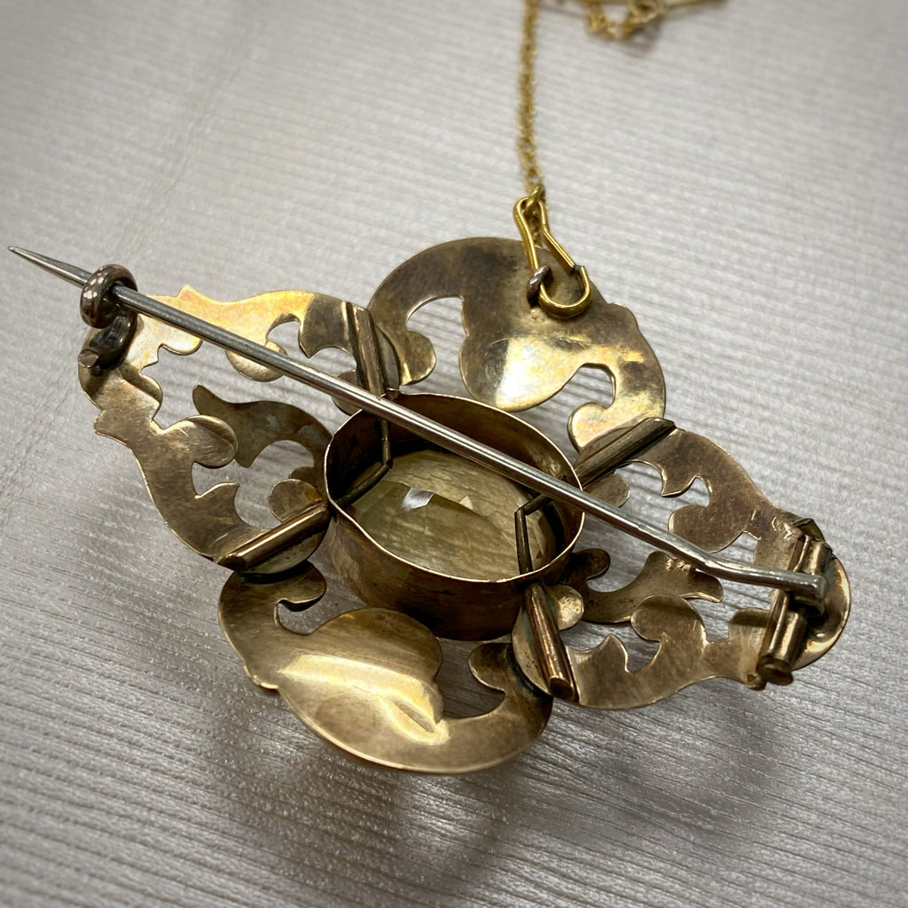 Victorian Golden Citrine 9ct Yellow Gold Brooch (with safety chain)