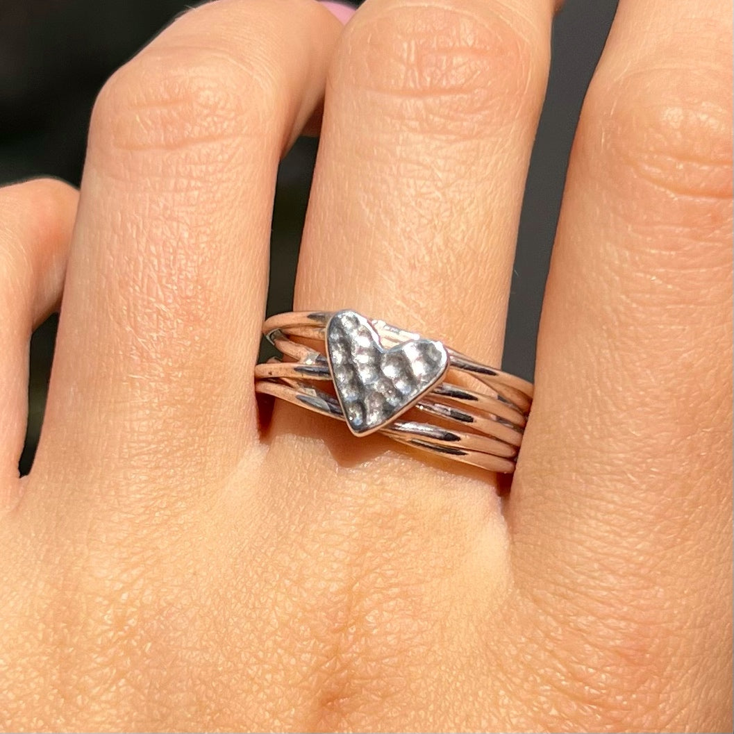 Sterling Silver Hammered Heart Design Ring