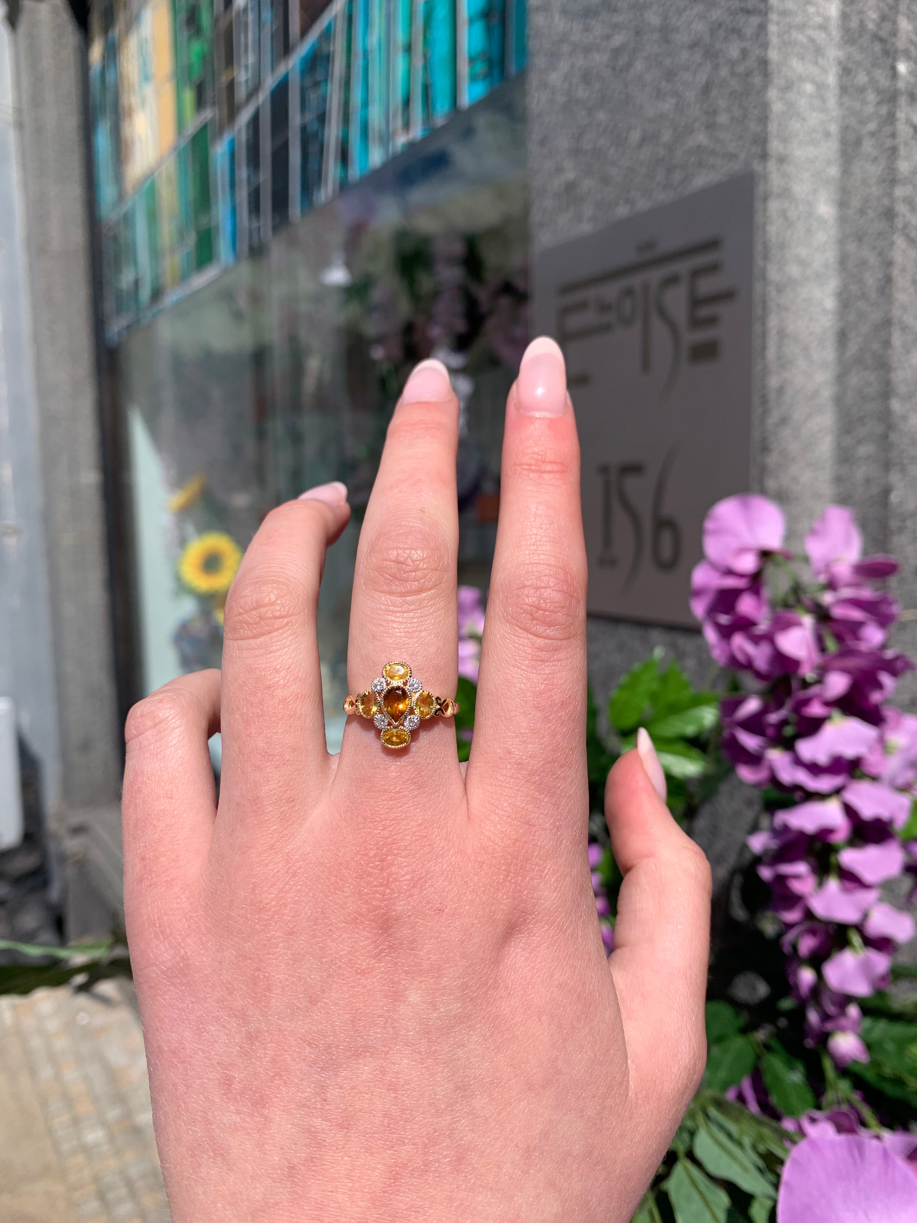 Victorian Reproduction 9ct Yellow Gold Citrine, Yellow Sapphire and Diamond Ring