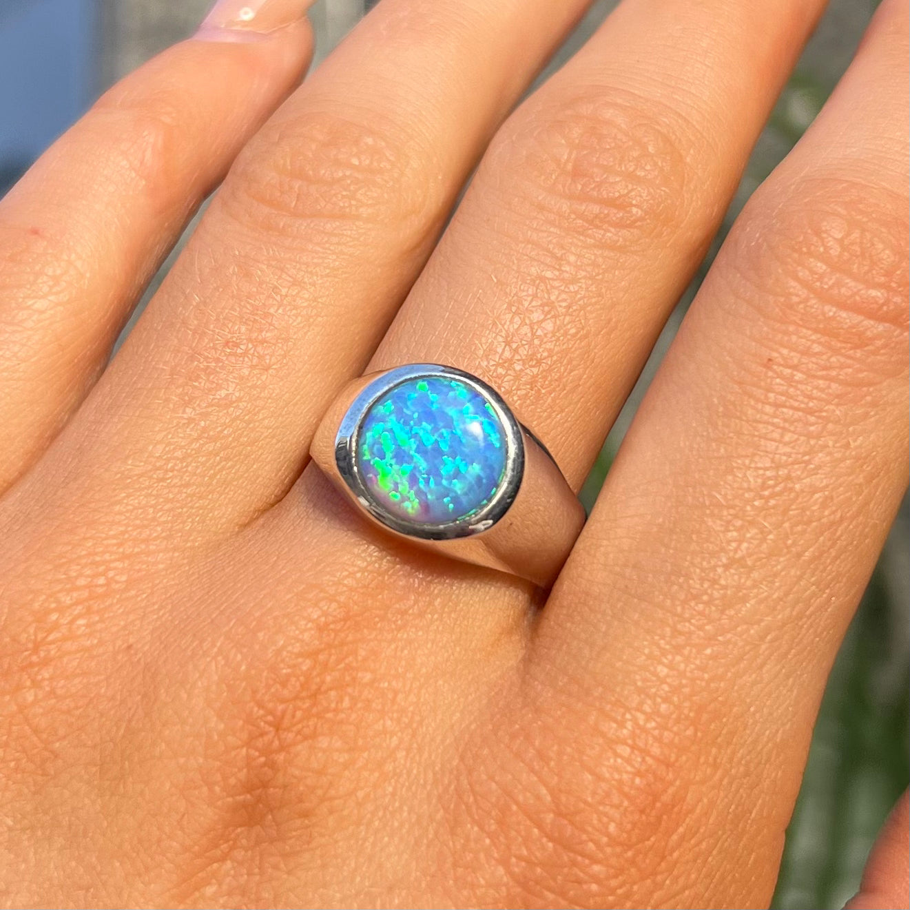 Sterling Silver Opal Ring - Size P 1/2