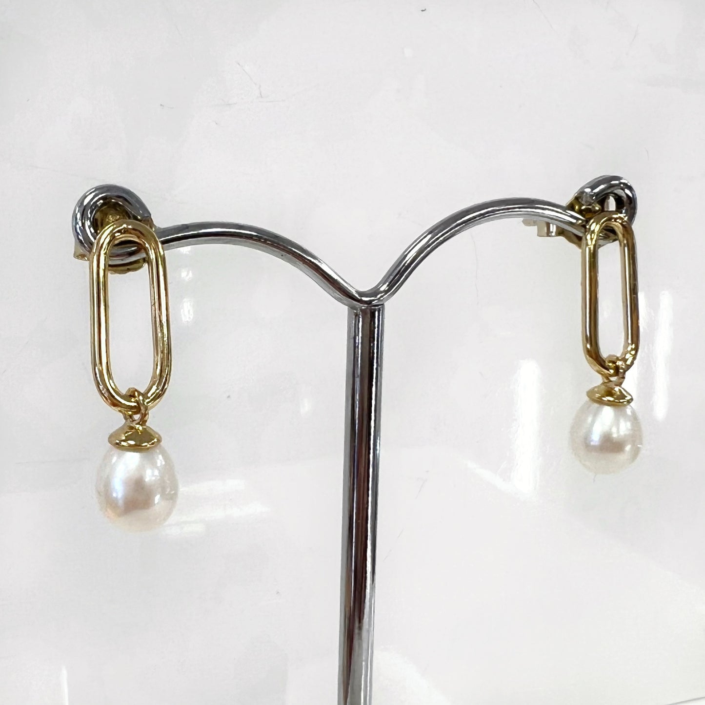 Gold plated modern pearl stud earrings