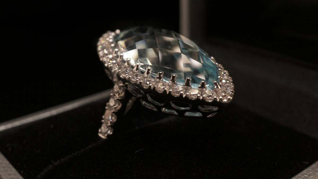 Marquise Cut Blue Topaz & Diamond 18ct White Gold Cocktail Ring | Size M
